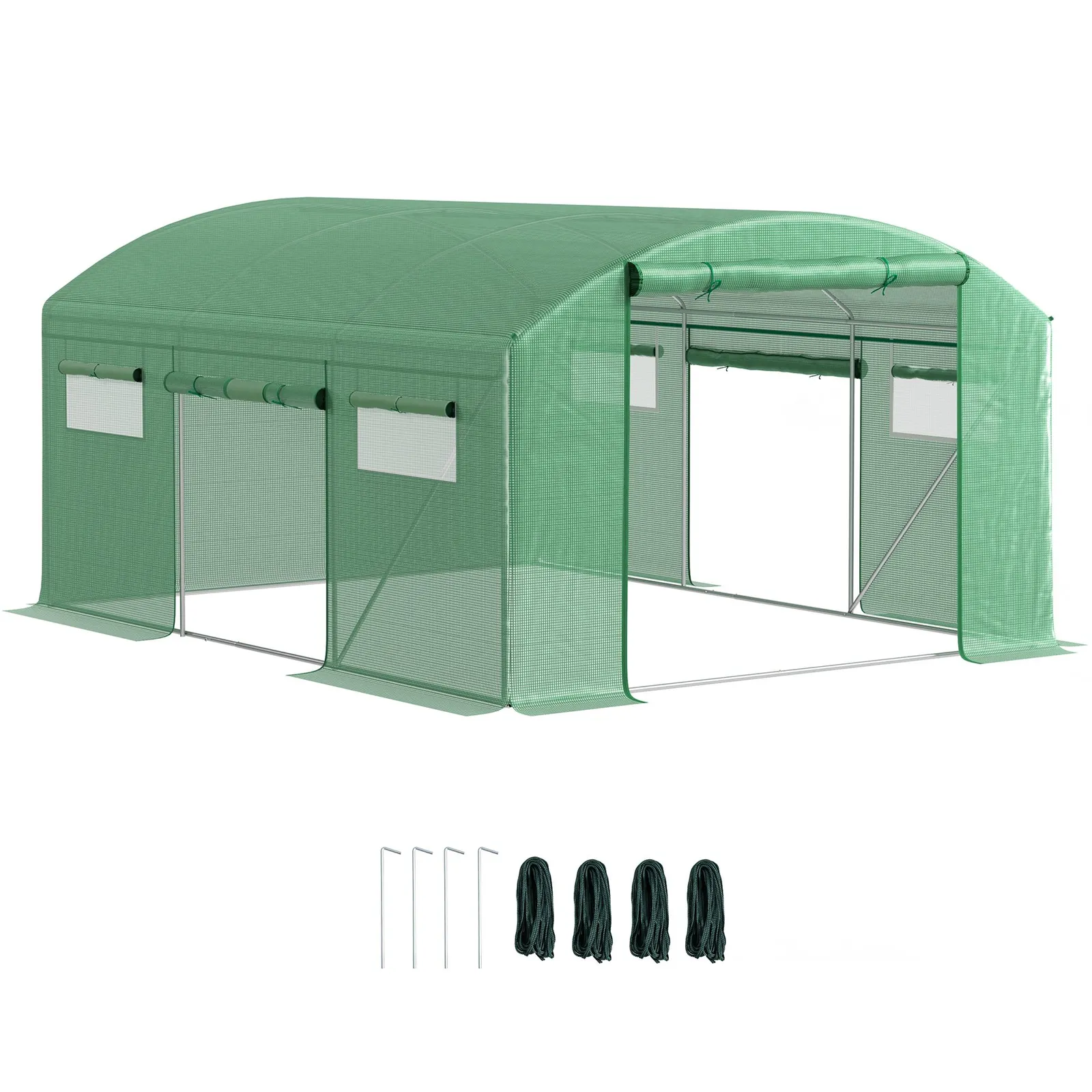OUTSUNNY Polytunnel Greenhouse with 3 Roll-up Doors, 4 x 3 x 2m, Green 2