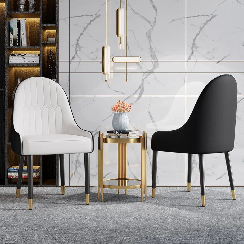 Darg Modern 6-Piece PU Leather Dining Room Chairs in White & Black with Metal Legs