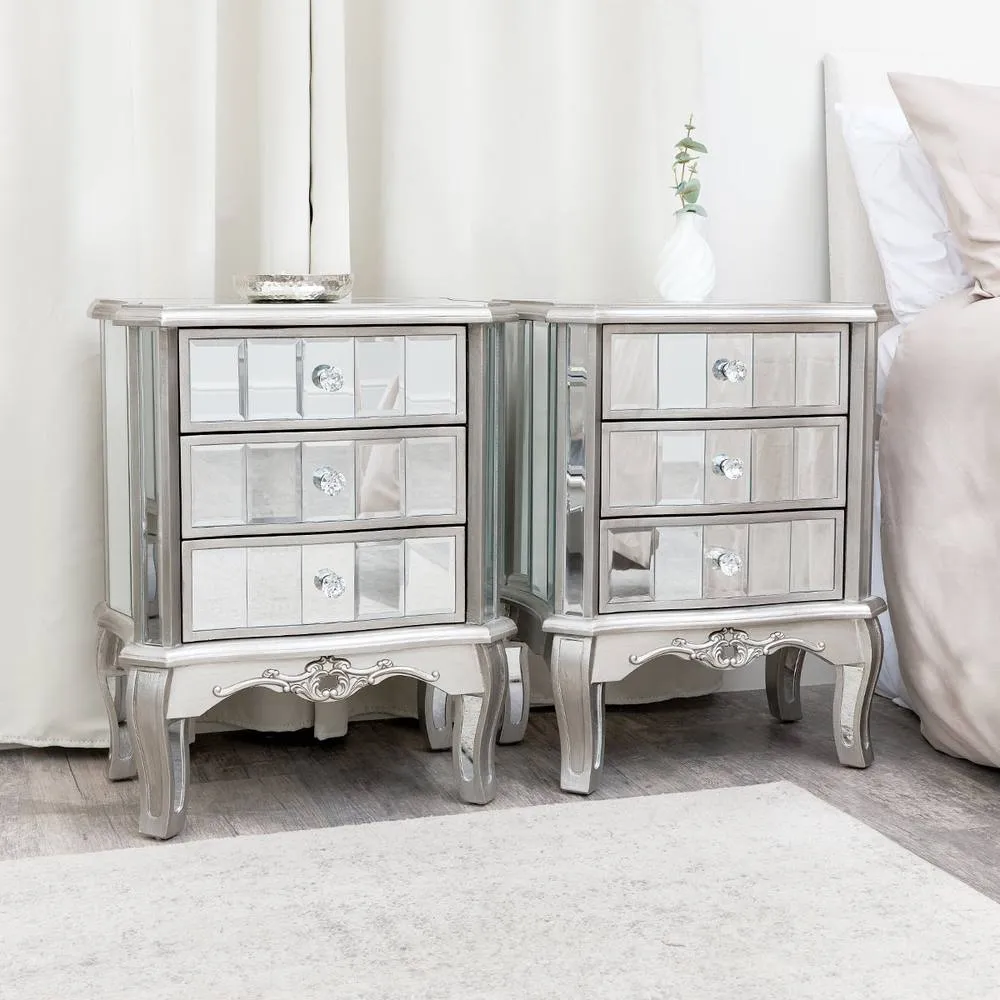 Melody Maison Chest, Dressing Table Set & 3 Drawer Bedside Tables - Tiffany Range in Silver 5
