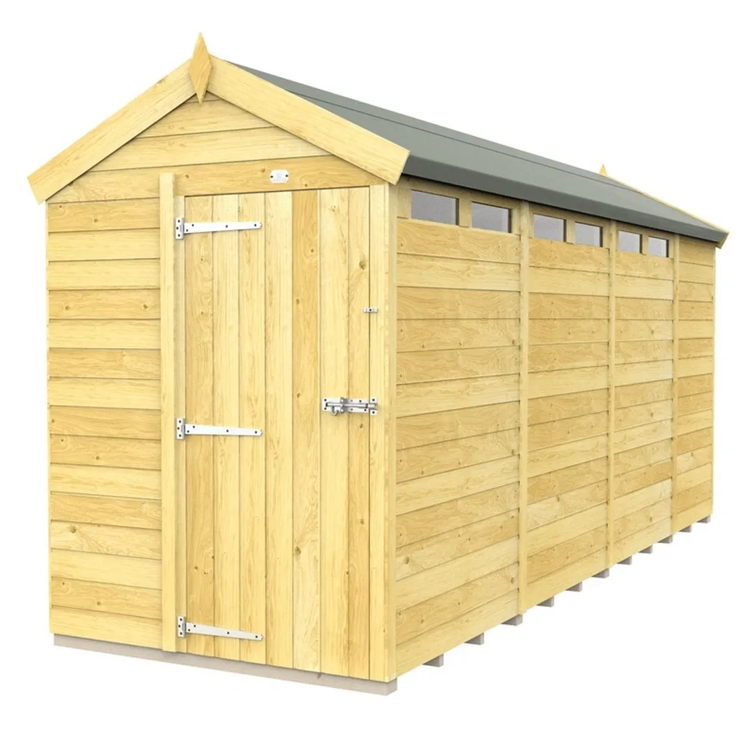 Buttercup Farm 5 x 15 Feet Apex Security Shed - Single Door - L454 x W147 x H217 cm in Brown