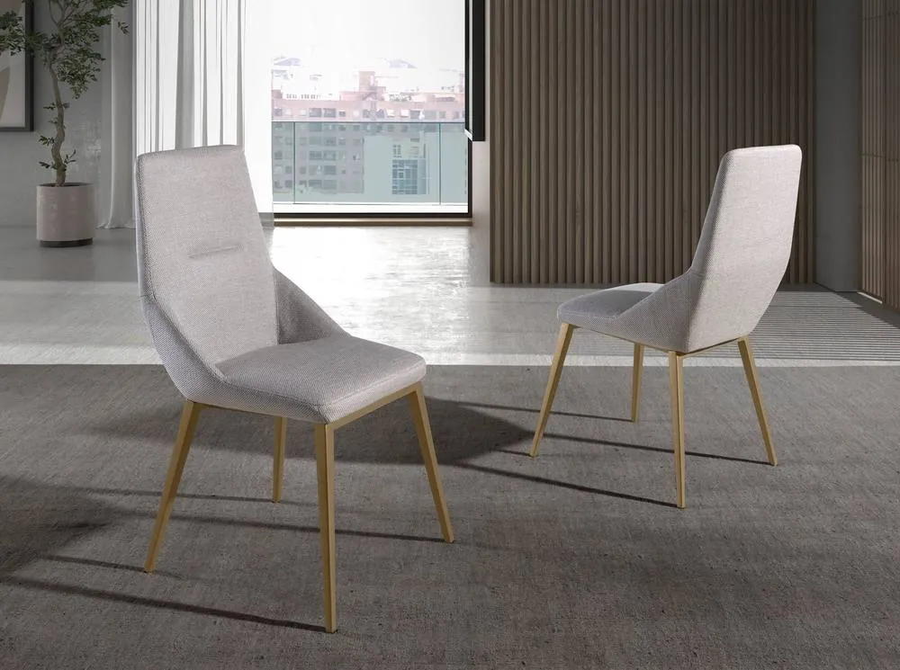 Angel Cerda Light Grey Fabric Dining Chair with Dark Gold Legs 3