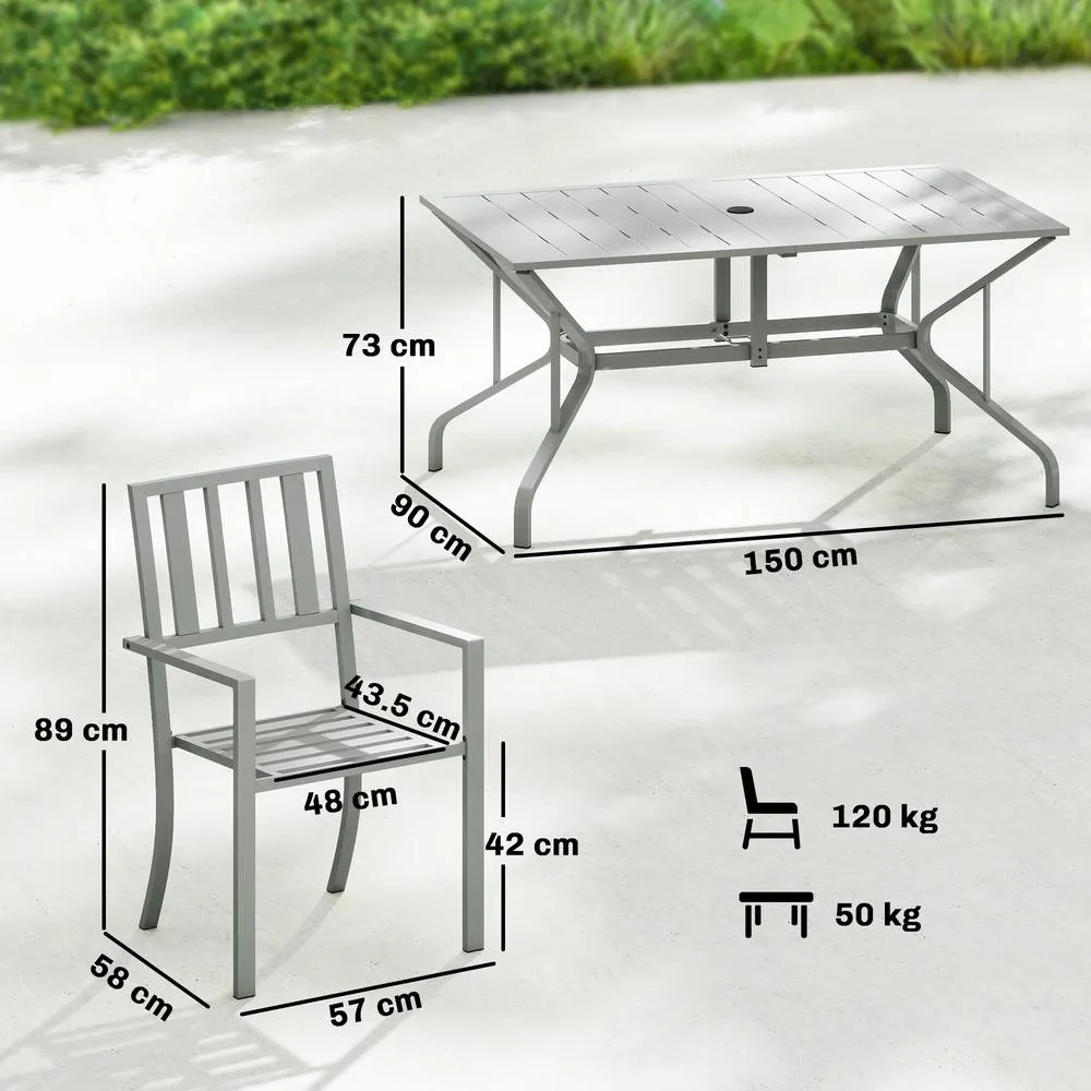 OUTSUNNY 7 Pieces Patio Dining Set with Umbrella Hole for Garden, Light Grey 3