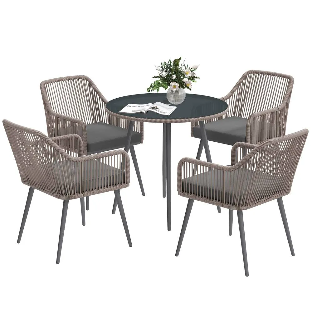 OUTSUNNY Rattan Dining Set, 4 Seater Rattan Garden Furniture, Light Brown 2