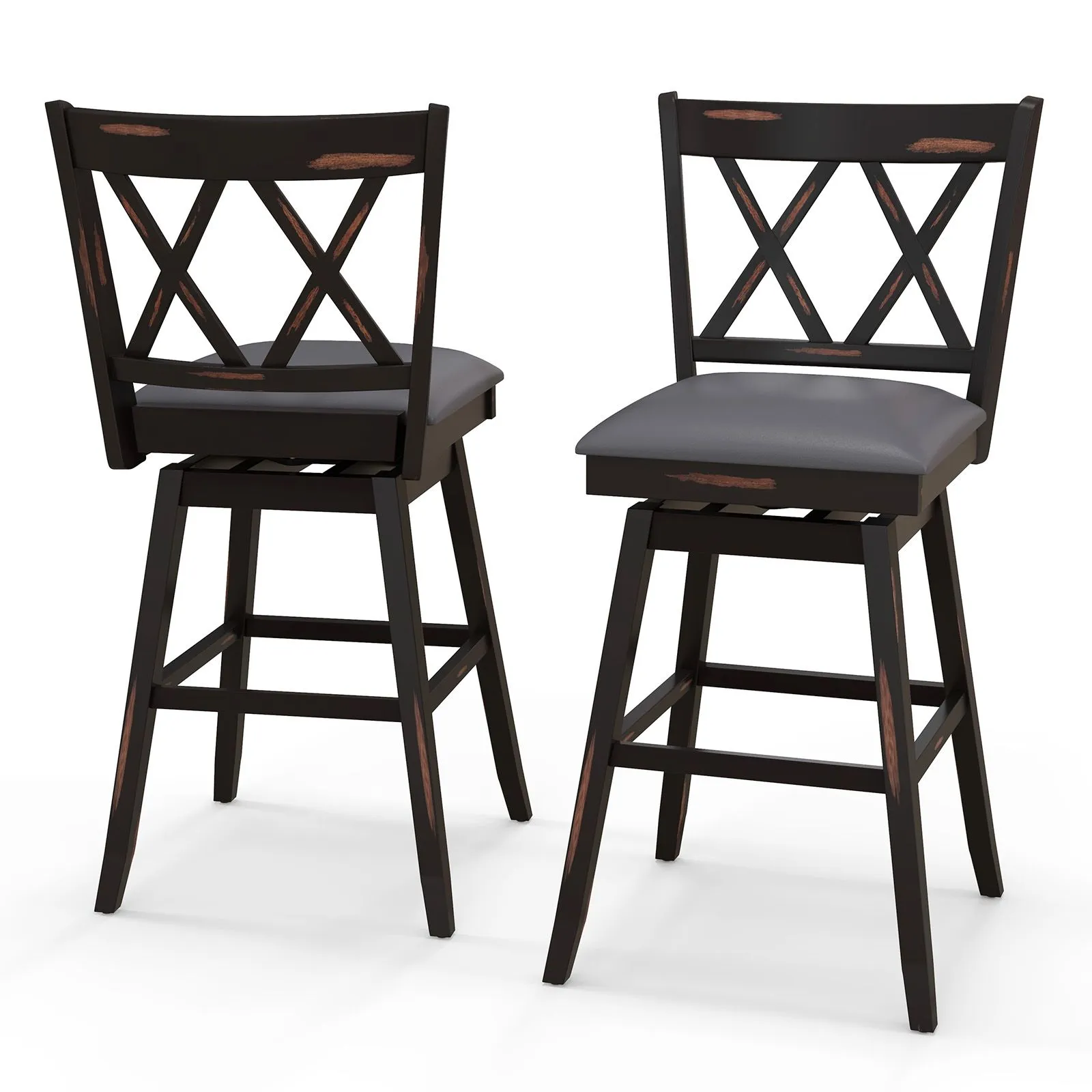 Costway Set of 2 Bar Stools Counter Height Chair Pub 360 °Swiveling Upholstered Seat 29"