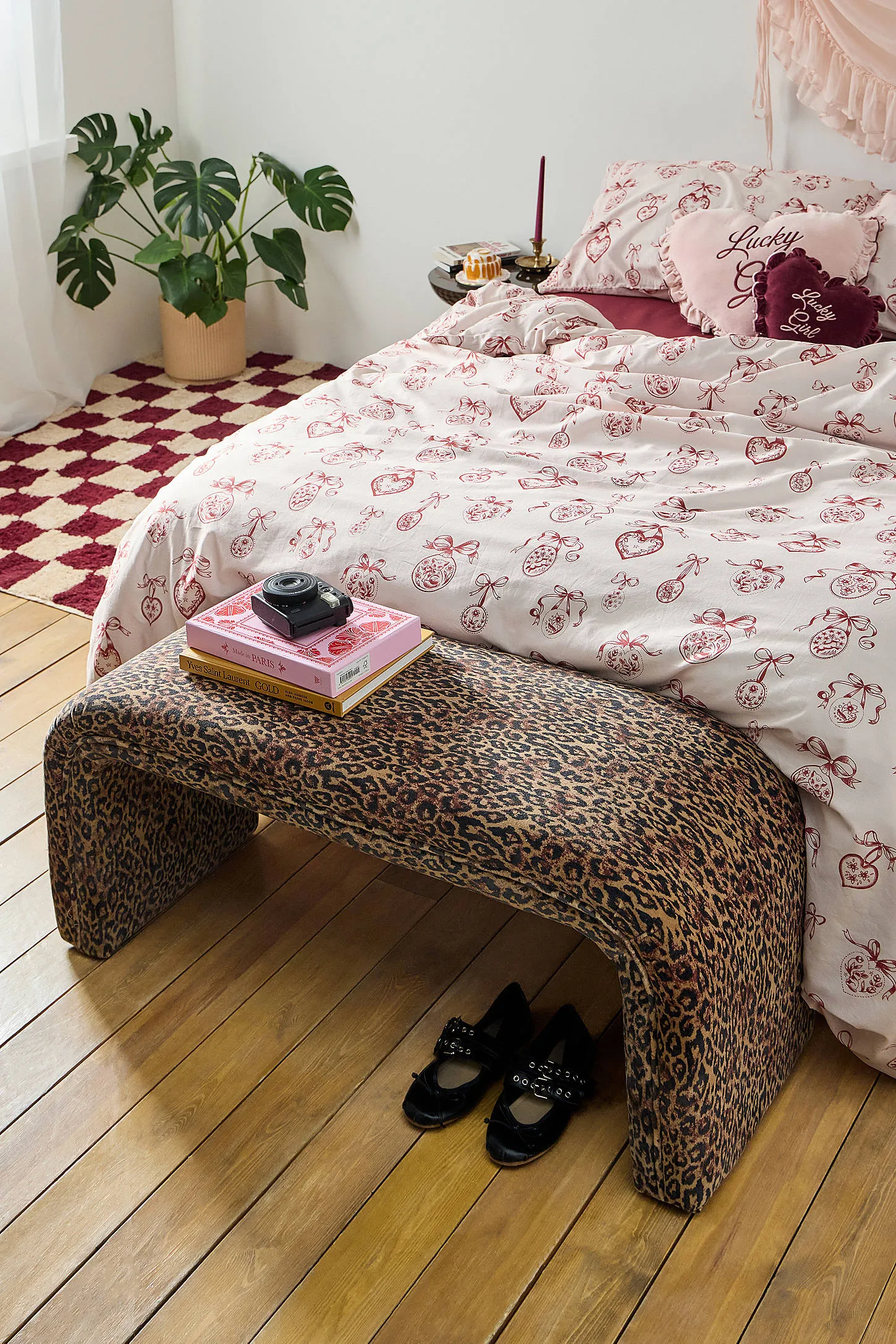 Jane Leopard Velvet Bench - Brown/Brown ALL