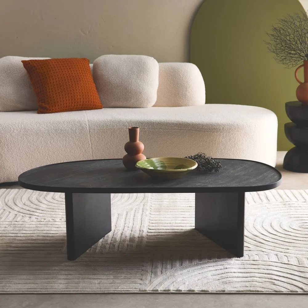 sweeek Oval coffee table mango wood & stone veneer in Black