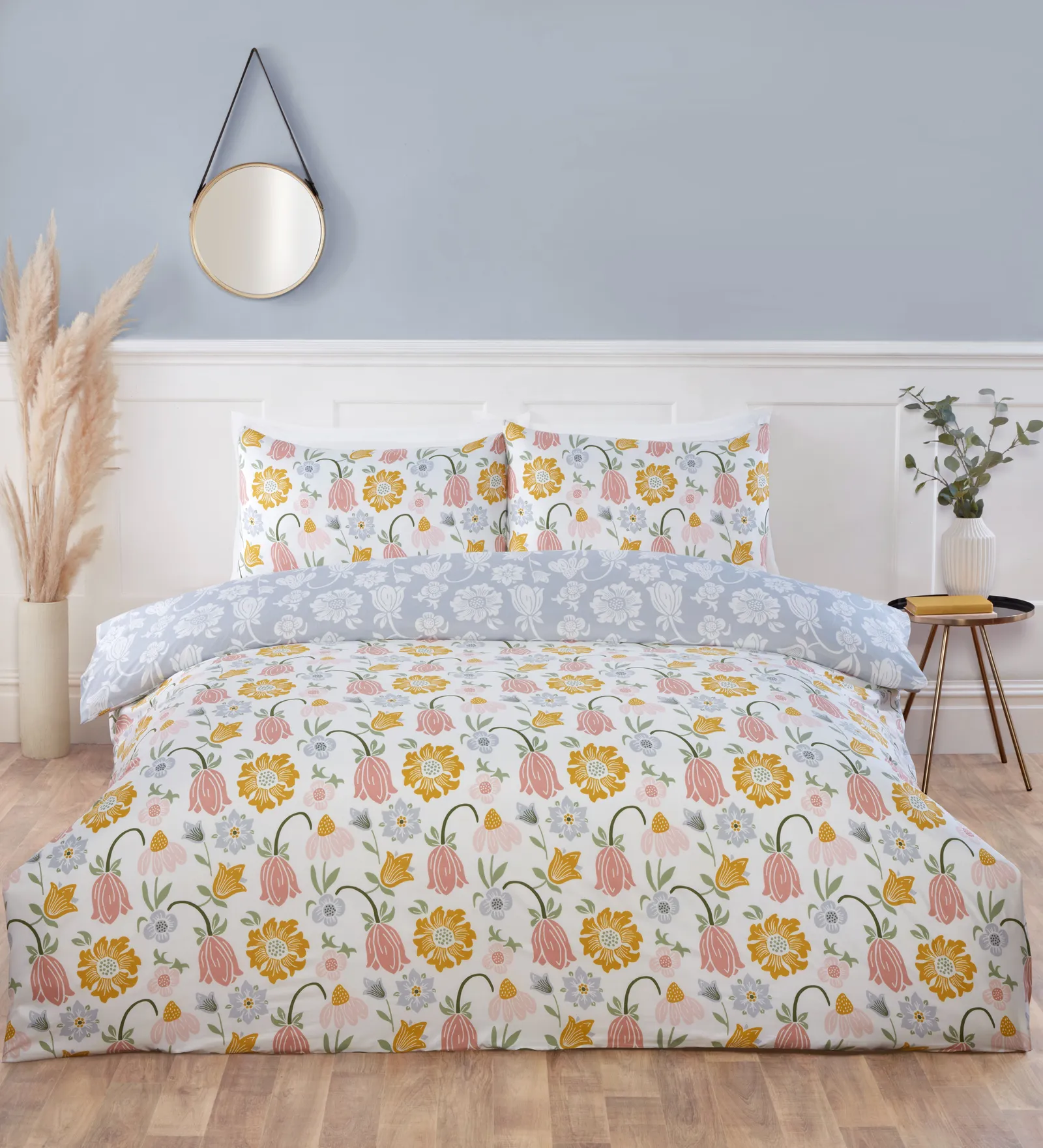 Rapport Home Victorian Bloom Microfibre Reversible Duvet Cover Set with Pillowcase in Blue 1