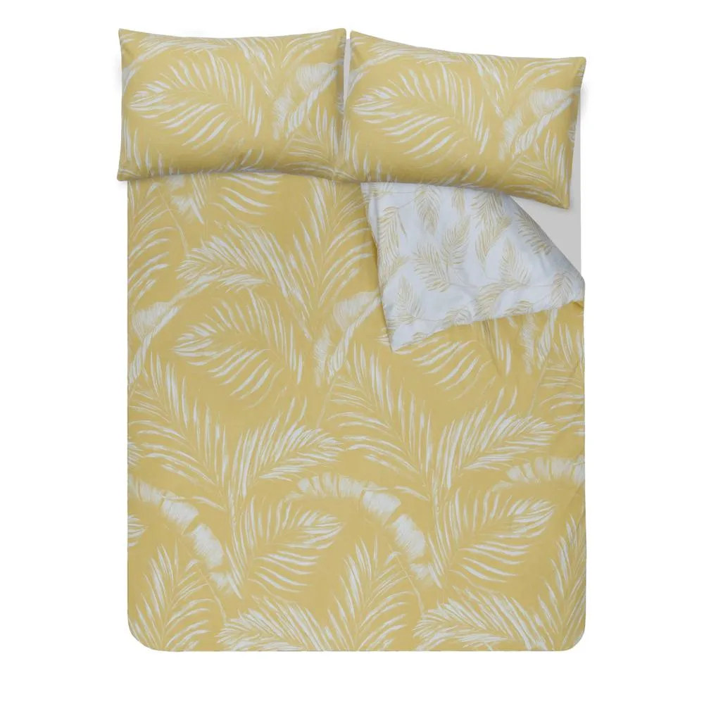 Smart Living Luxury Sketched Palm Leaf Reversible Duvet Cover With Pillowcases in Gold 3