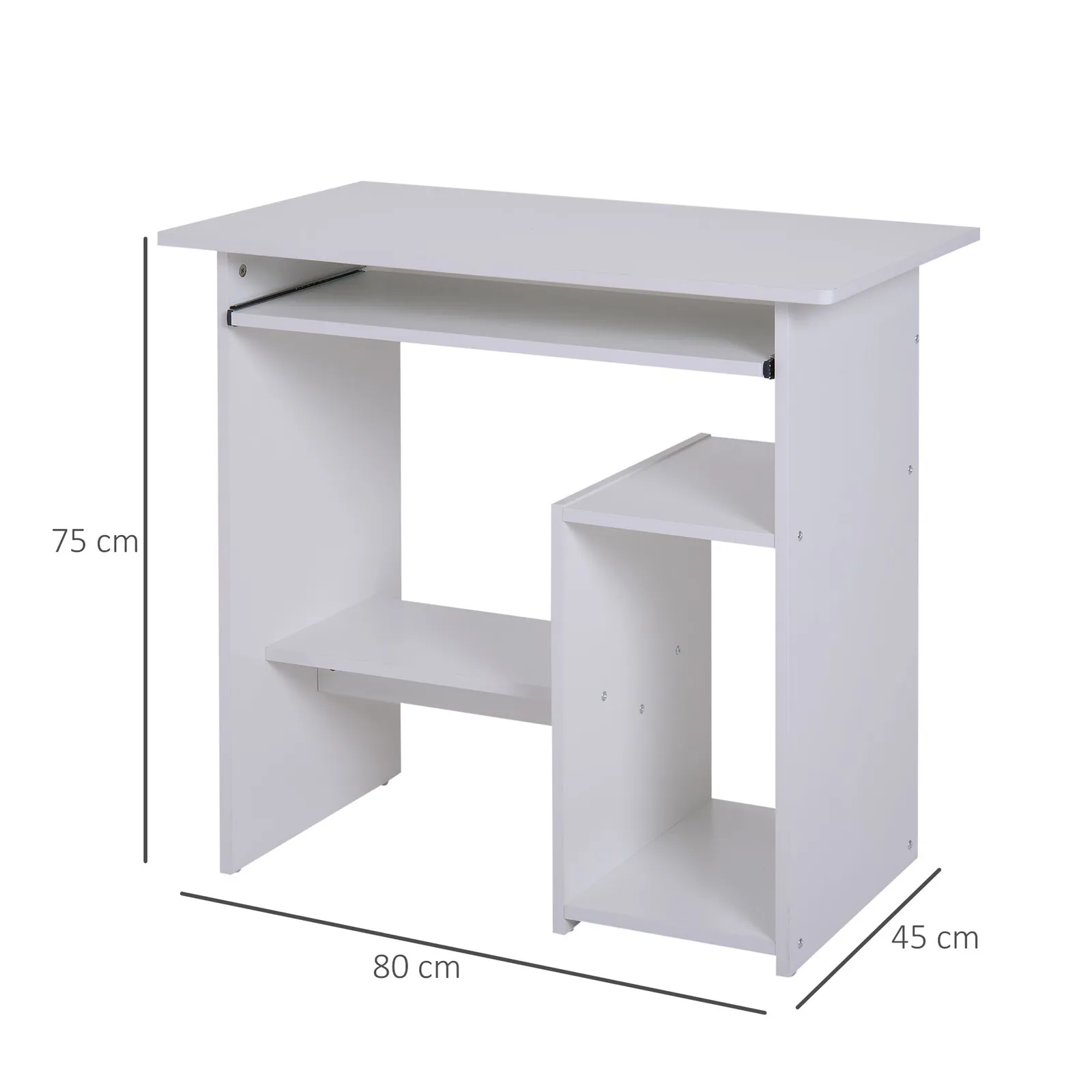 HOMCOM Compact Small Computer Table Wooden Desk Keyboard Tray Storage in White 3