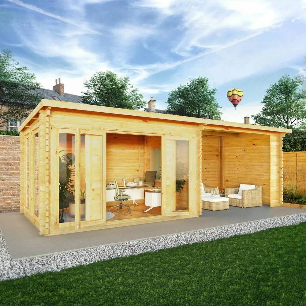 Mercia Studio Pent Log Cabin w/ Patio Area, 28 mm - L333.5 x W691 x H249.4 cm in Light Brown 6