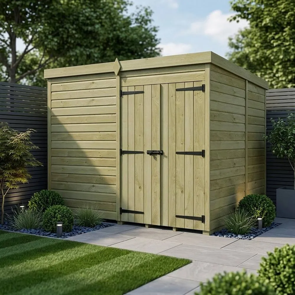 Buttercup Farm 10ft x 9ft Pent Garden Shed Double Door No Windows - Timber in Brown 2