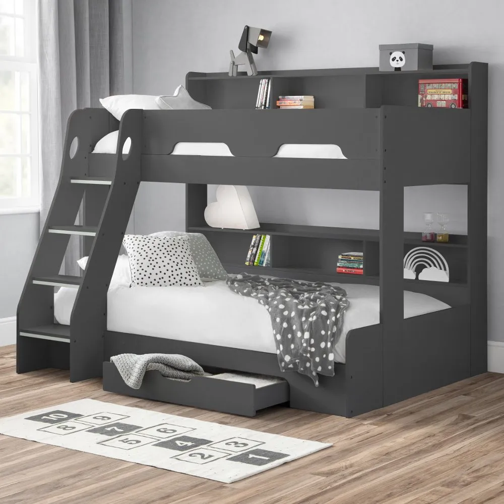 Orion - Kids Triple Sleeper Bed - Storage - Dark Grey - Wood - 3ft and 4ft - Happy Beds 1