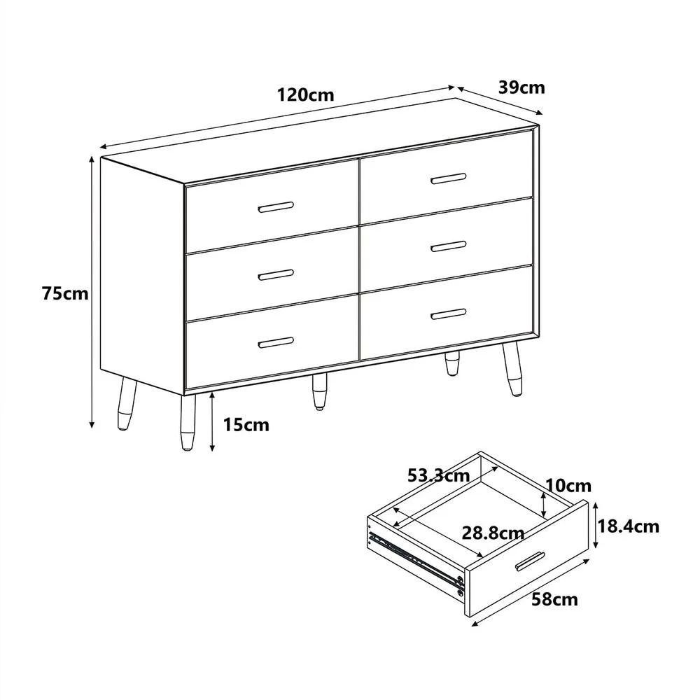 Melody Maison Large 6 Drawer Chest Of Drawers - Oslo Taupe Range 6