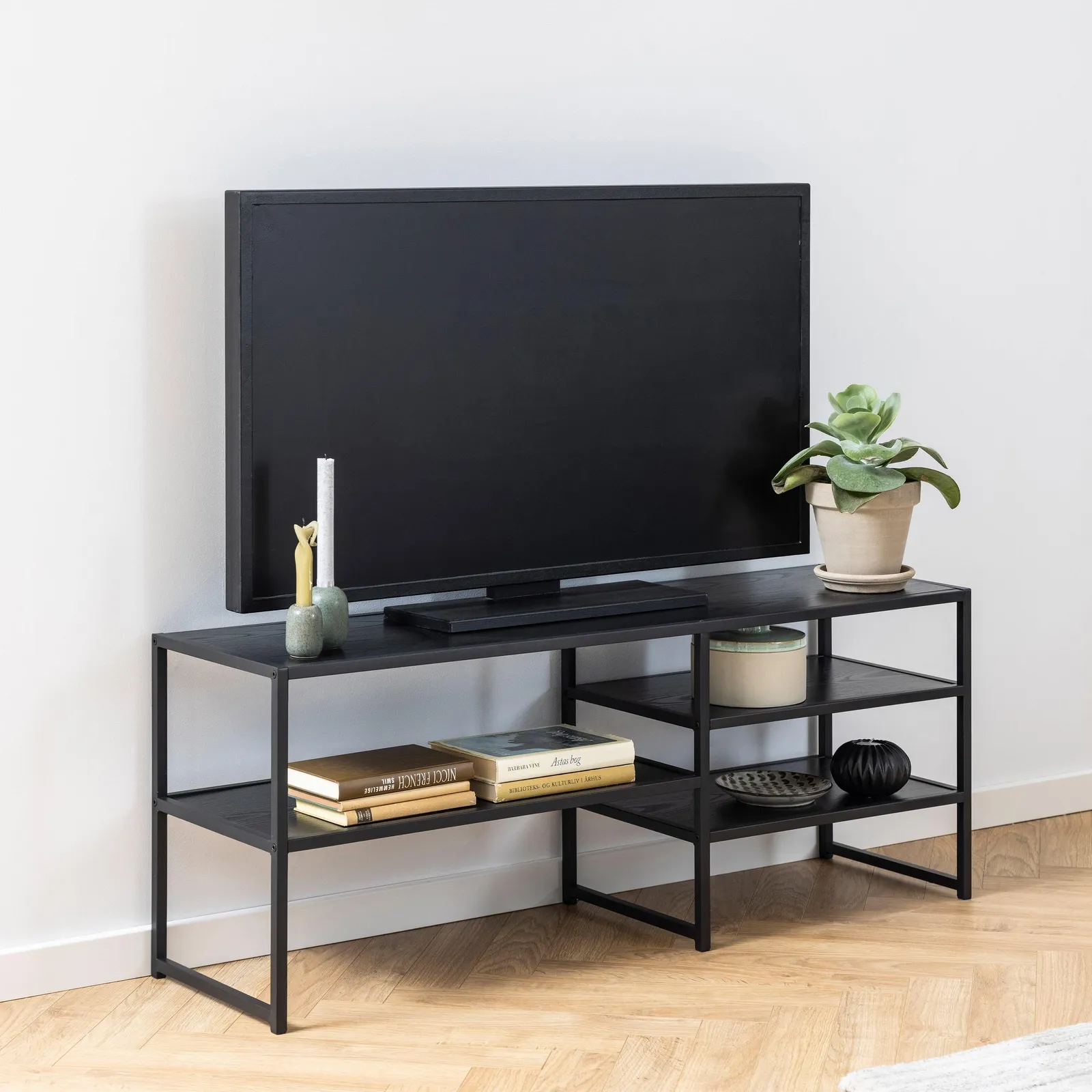 Furniture To Go Seaford Black Metal Open TV Unit with 3 Black Shelves 4