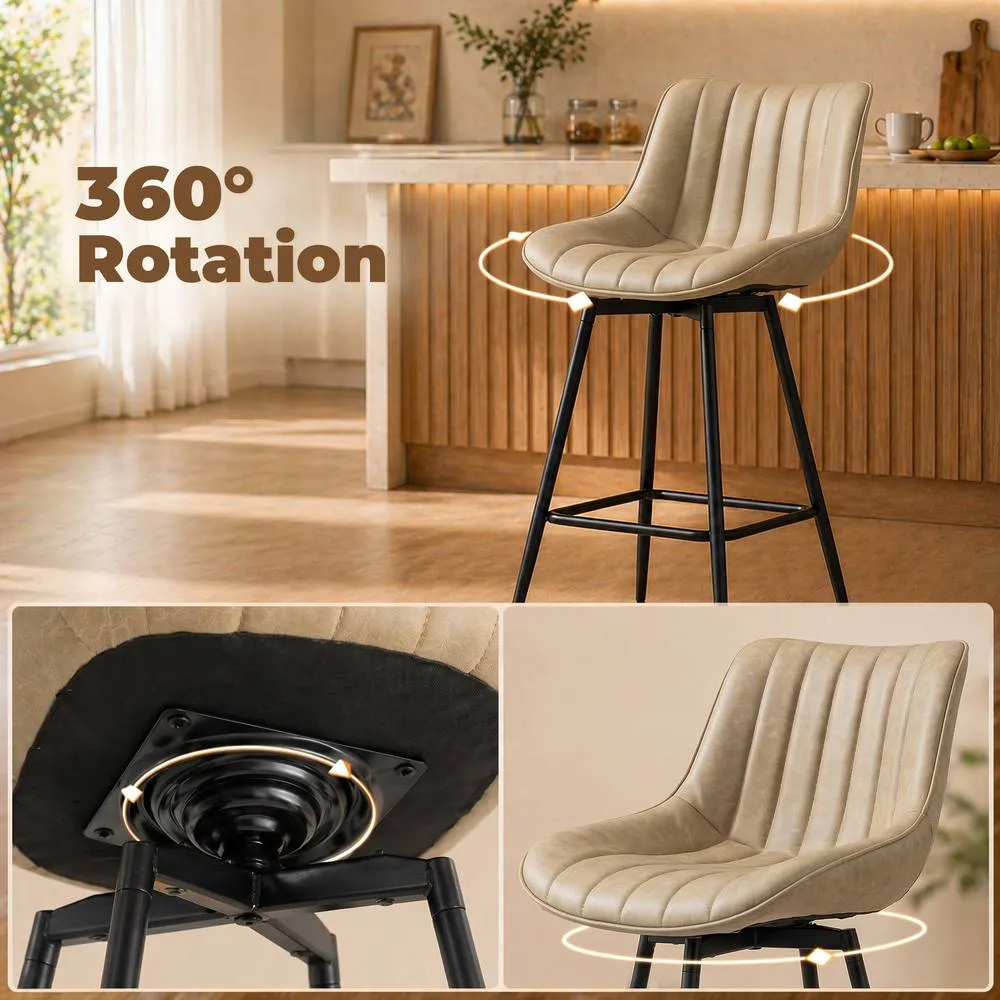 HOMCOM Swivel Bar Stools Set of 2, PU Leather Upholstery, Light Brown 5