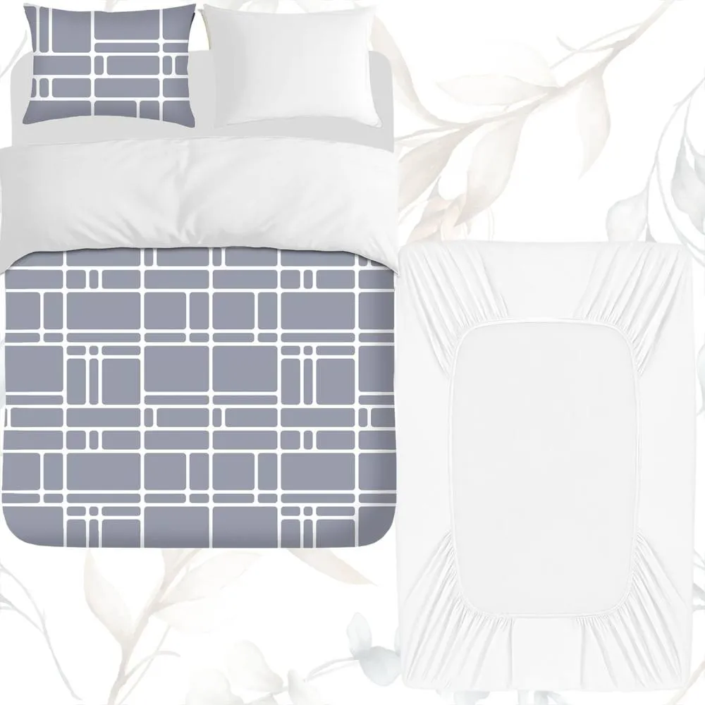 Grace Premium Microfiber Duvet Cover Sets with Fitted Sheet in Grey