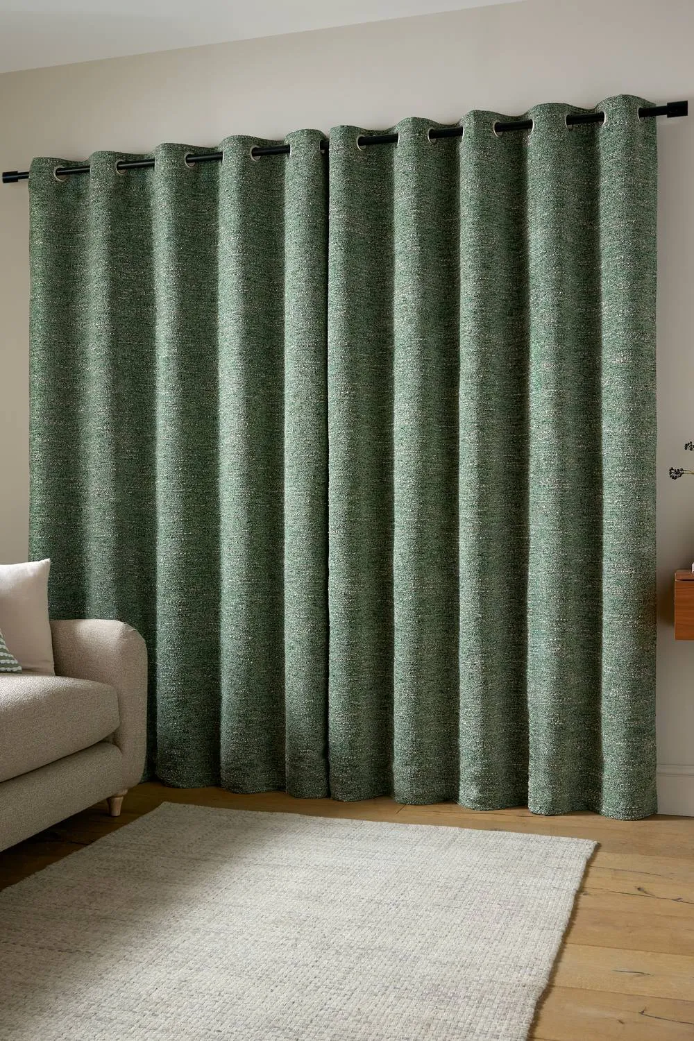 Catherine Lansfield 'Chunky Boucle' Lined Eyelet Curtains in Green 2