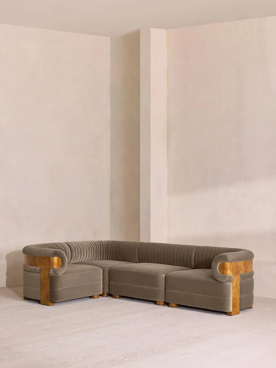 Caleb Modular L-Shape Sofa, Velvet, Taupe, Dark Burl