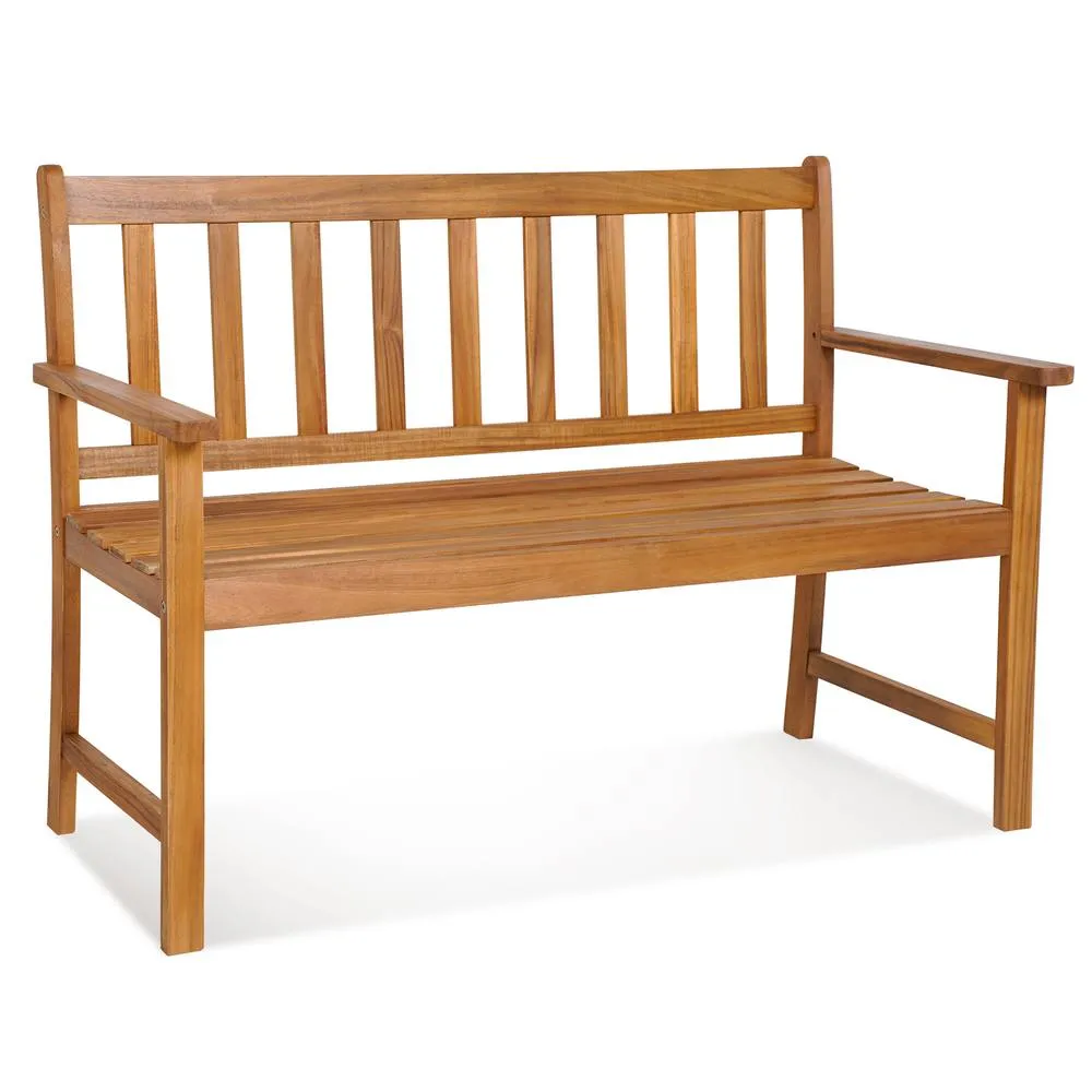 Costway 2-Person Outdoor Bench Garden Patio Wooden Loveseat Bench w/Armrests in Natural 4