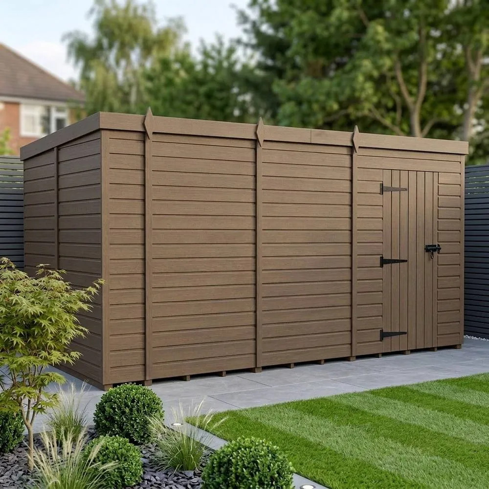 Buttercup Farm 15ft x 9ft Composite Pent Garden Shed Single Door No Windows in Brown 2