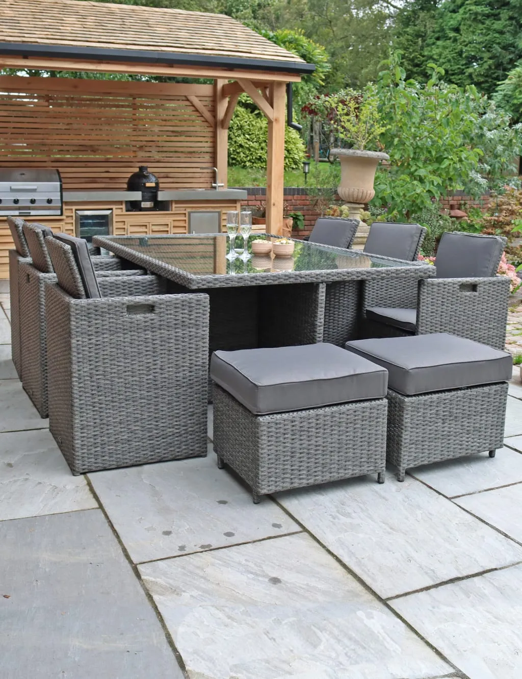 Royalcraft Paris 10 Seater Rattan Garden Cube Dining Set Grey