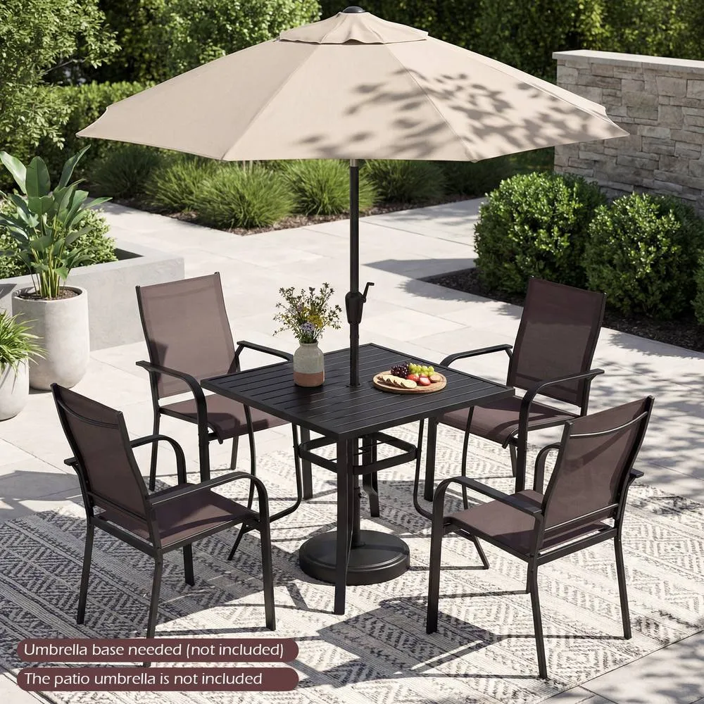 Costway 91CM Square Patio Table for 4 Outdoor Metal Dining Table in Black 4