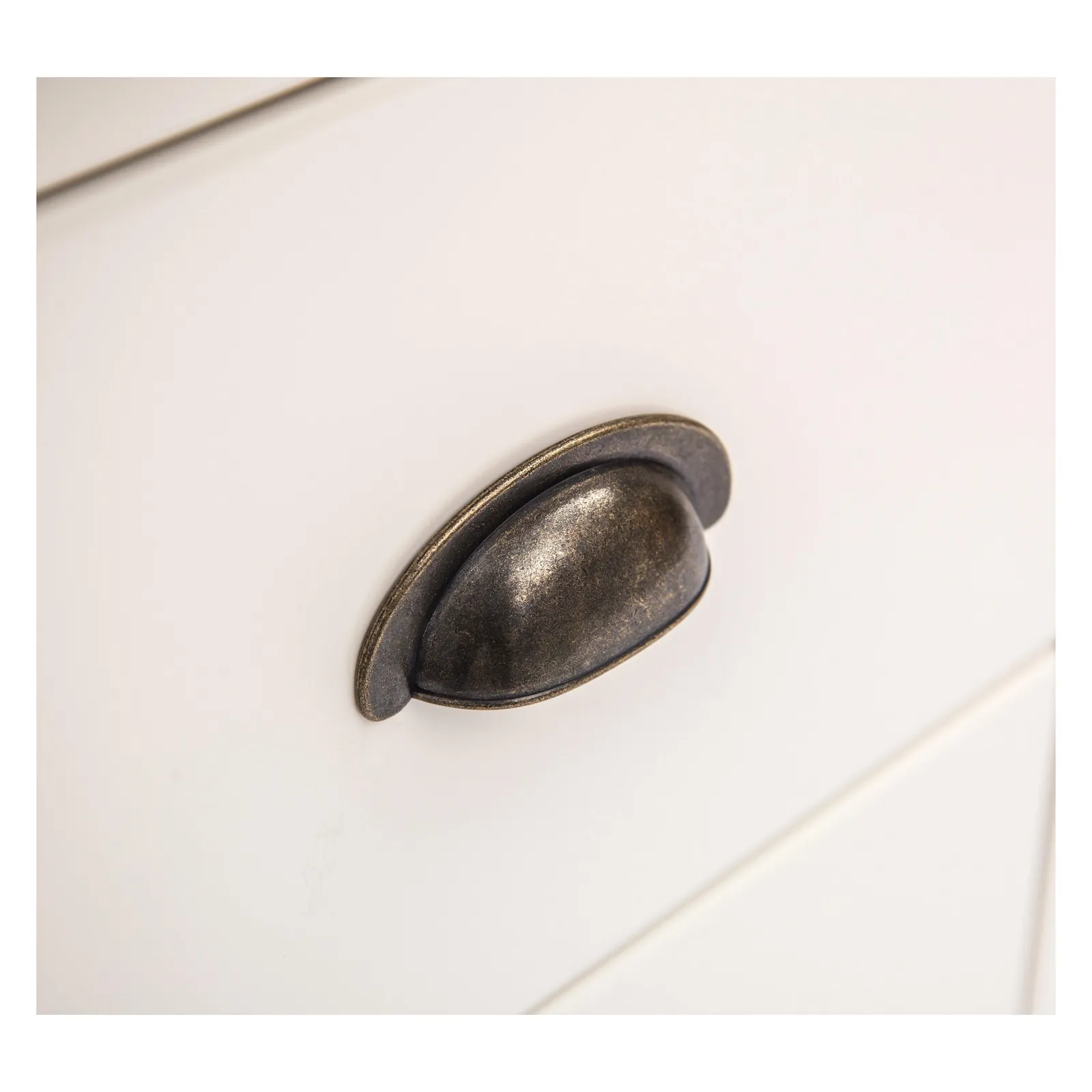 Cabinet Bits Lovere 3 Drawer Desk - Dressing Table Brass Cup Handle in Off-White 4