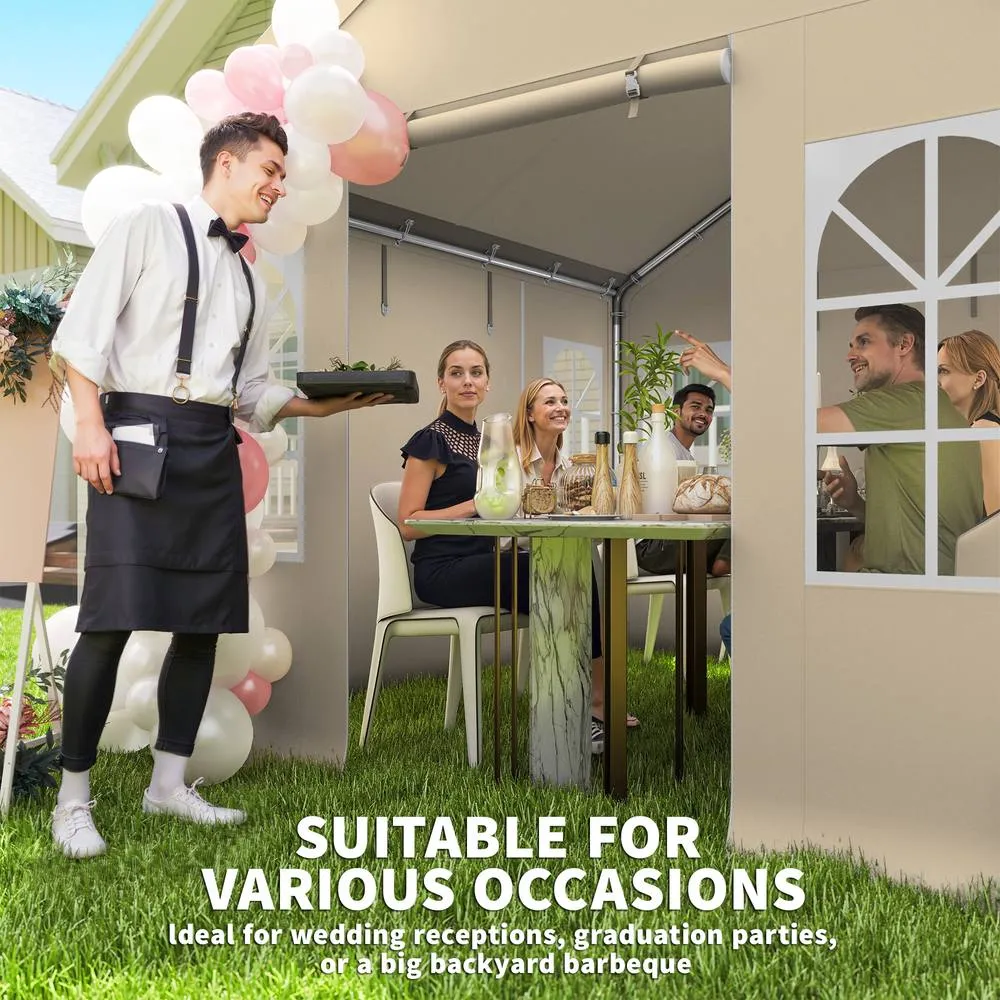 OUTSUNNY 3 x 3 m Party Tent, Outdoor Canopy Tent with Sidewalls, Beige 4