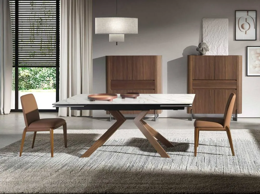 Angel Cerda Brown Leatherette Dining Chair with Walnut-Coloured 6