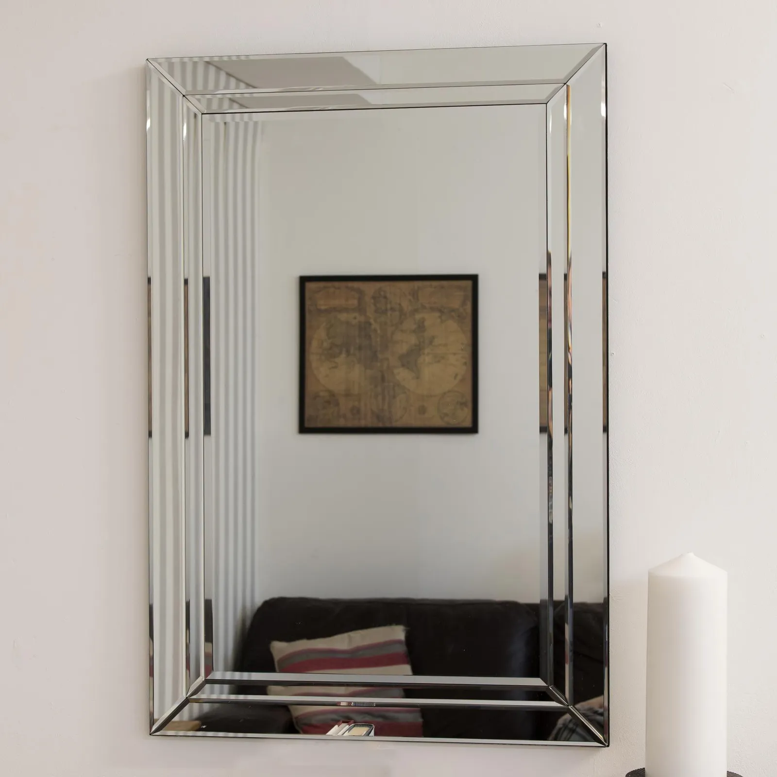 MirrorOutlet Cranbury All Glass Wall Mirror 90 x 60 CM in Silver