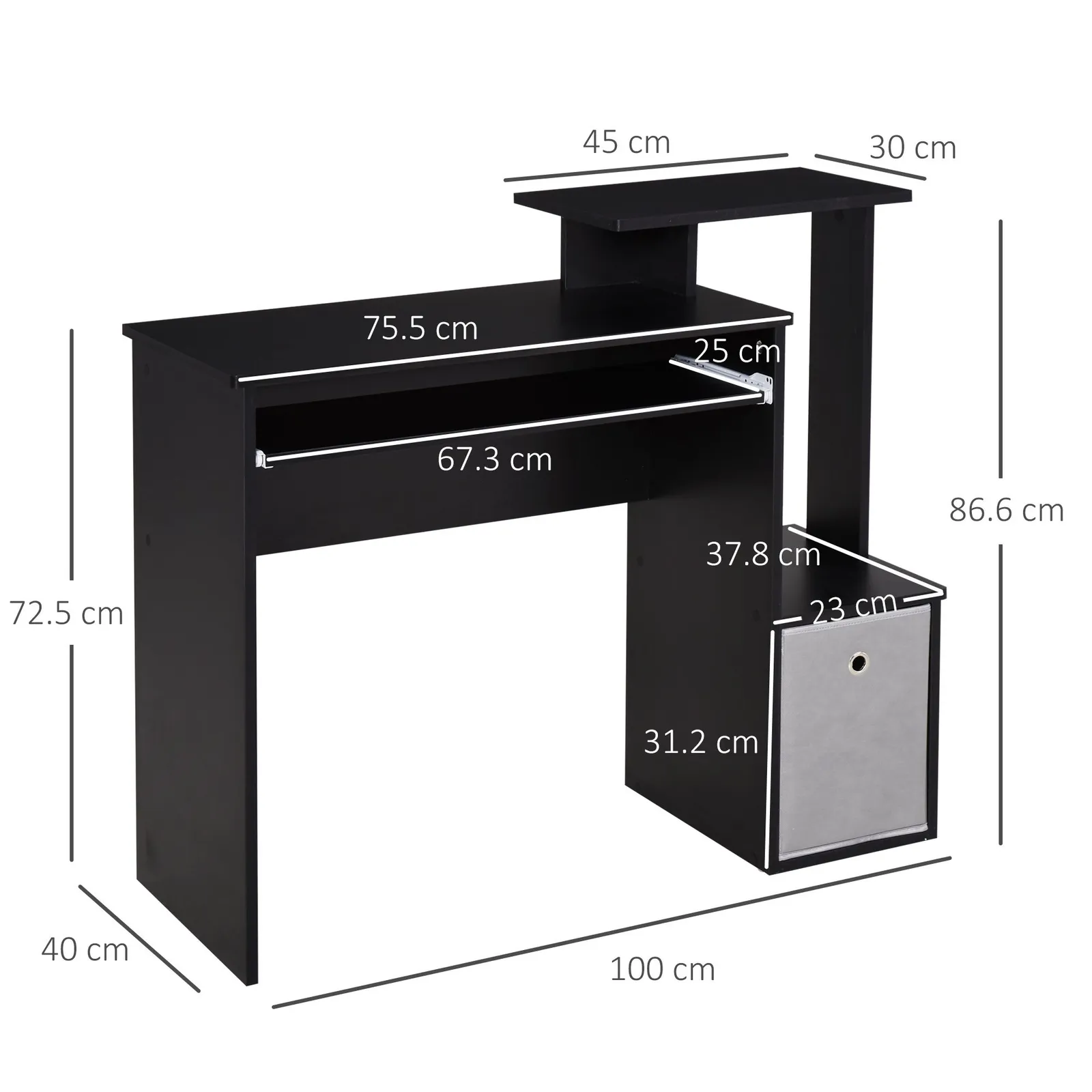 HOMCOM Computer Desk with Sliding Keyboard Tray Storage Drawer Shelf in Black 3