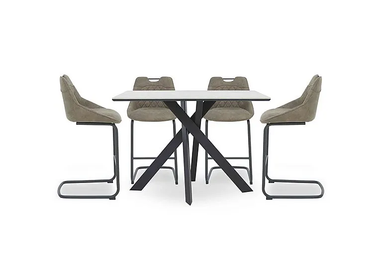 Warrior Crystal White Table and 4 Cantilever Bar Stools - White