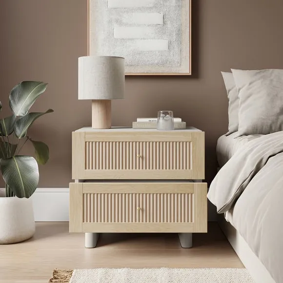 Maeva 2 Drawer Wide Bedside Table, Light Oak Effect 2