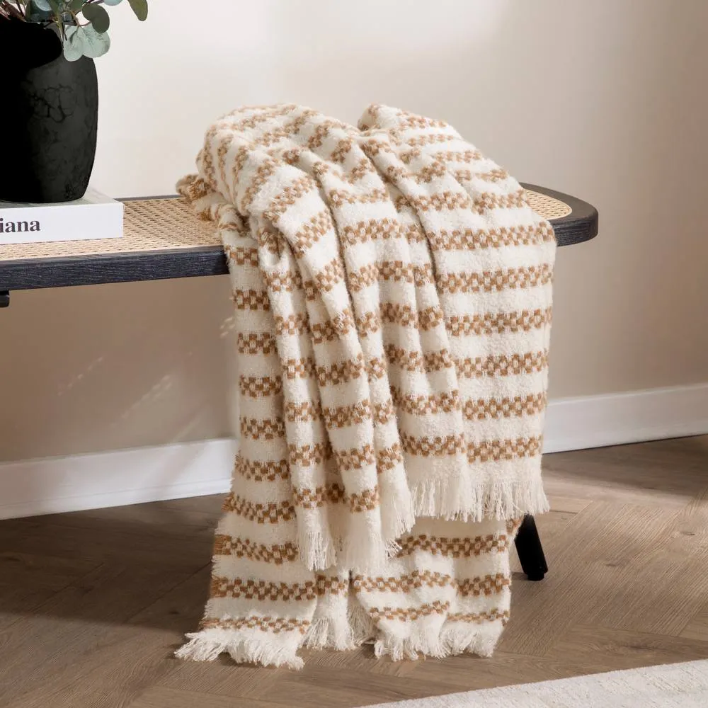 HOEM Clyne Striped Tasselled Throw in Brown