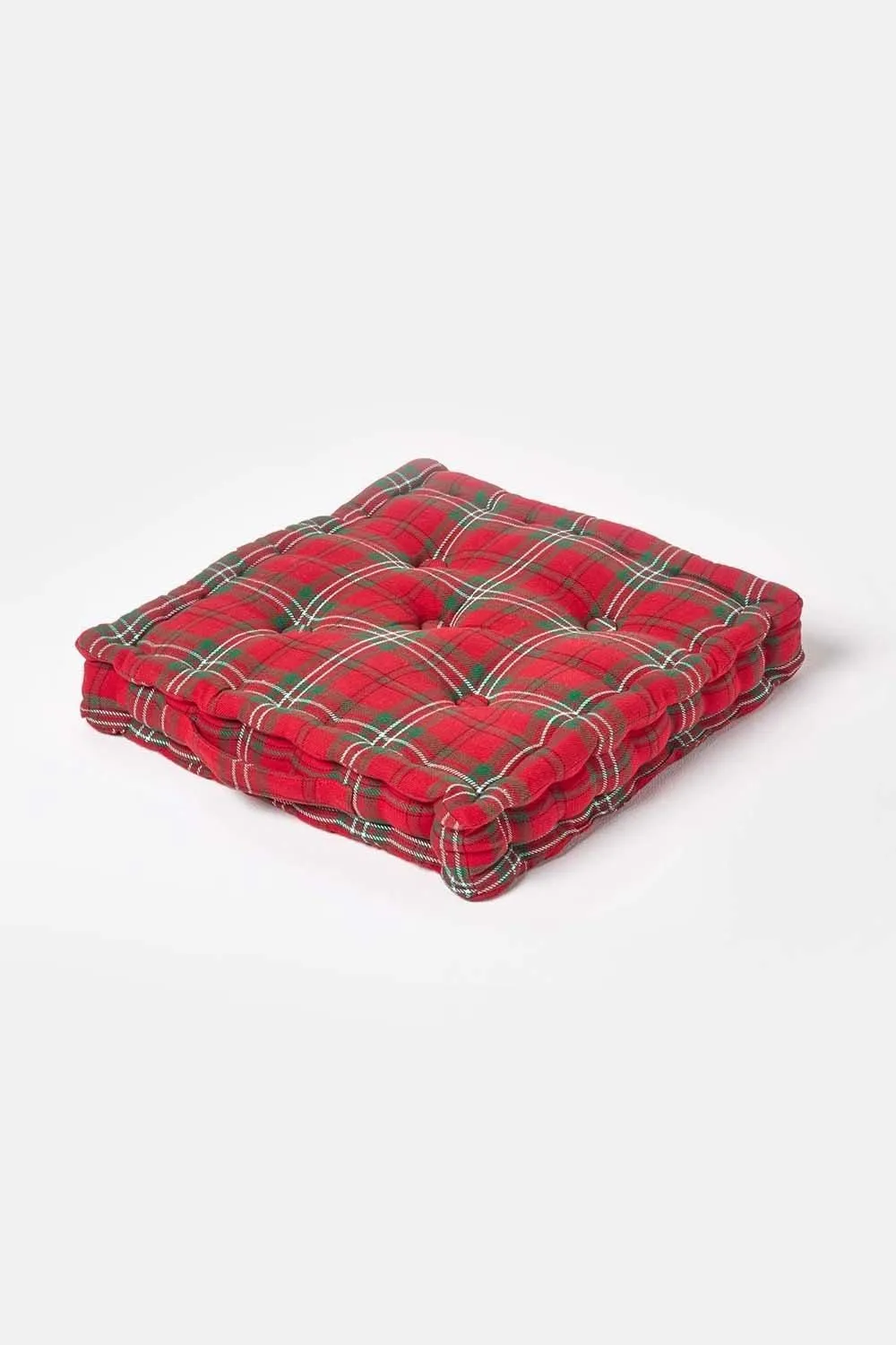 Homescapes Cotton Edward Tartan Floor Cushion in Red