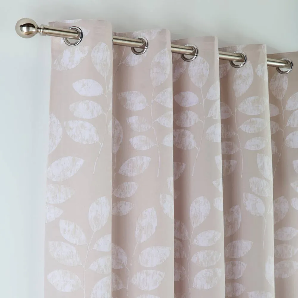 Portfolio Home Boston Botanical Leaf Fully Lined Eyelet Curtain Set 2 Panel Pair in Natural 3