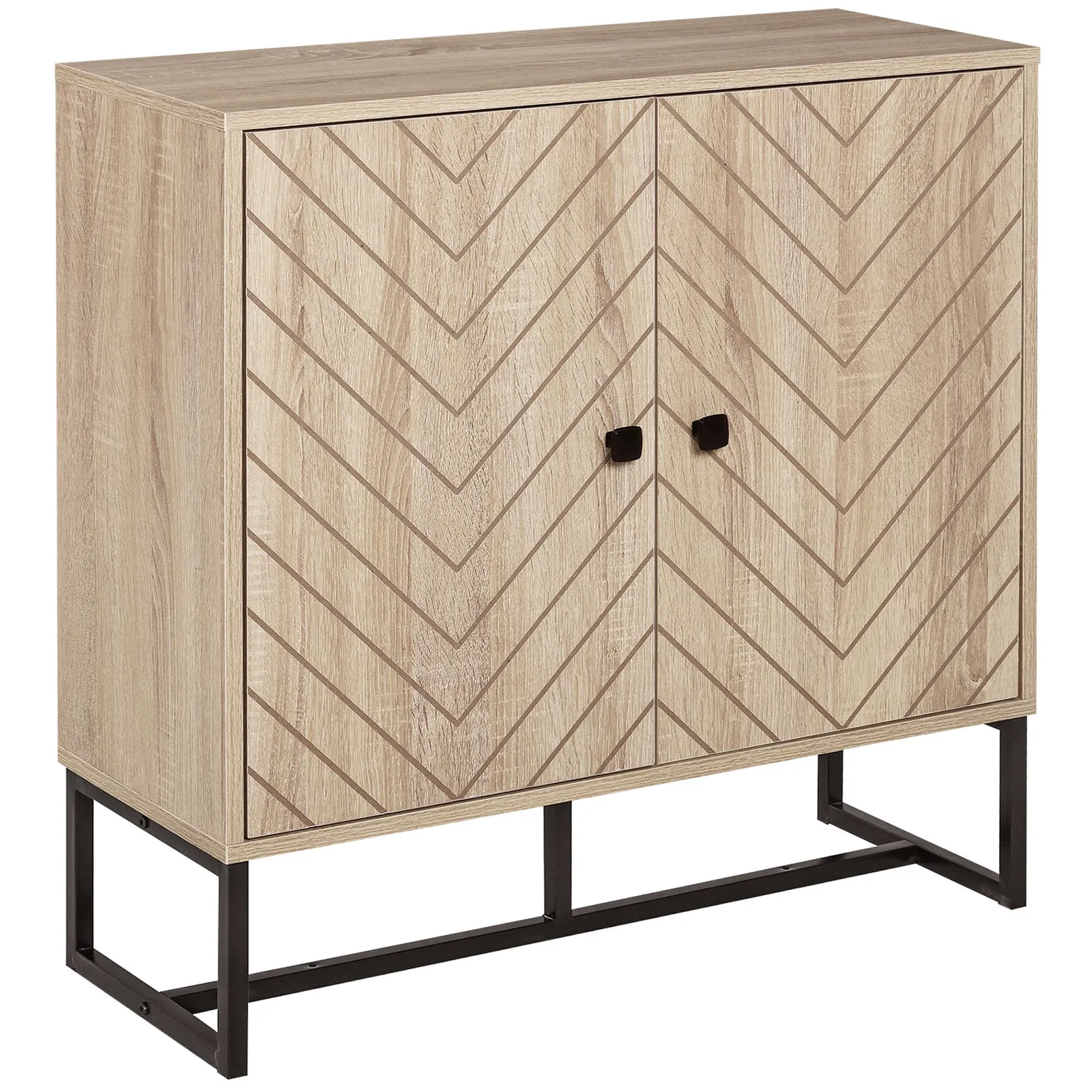 HOMCOM Embossed Arrow Storage Cabinet with Adjustable Shelf Metal Frame in Light Brown 2