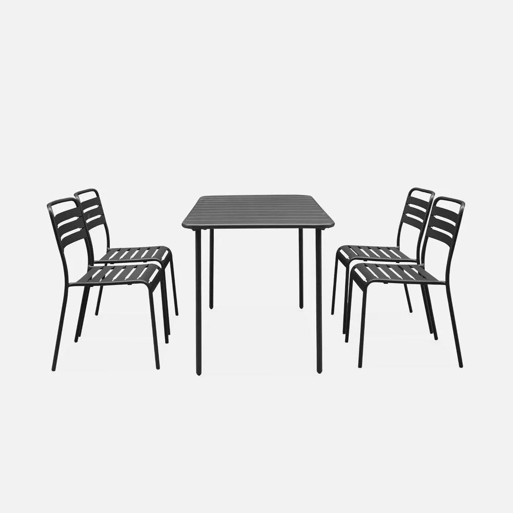 sweeek 4-seater Rectangular Steel Garden Table With 4 Chairs in Dark Grey 2
