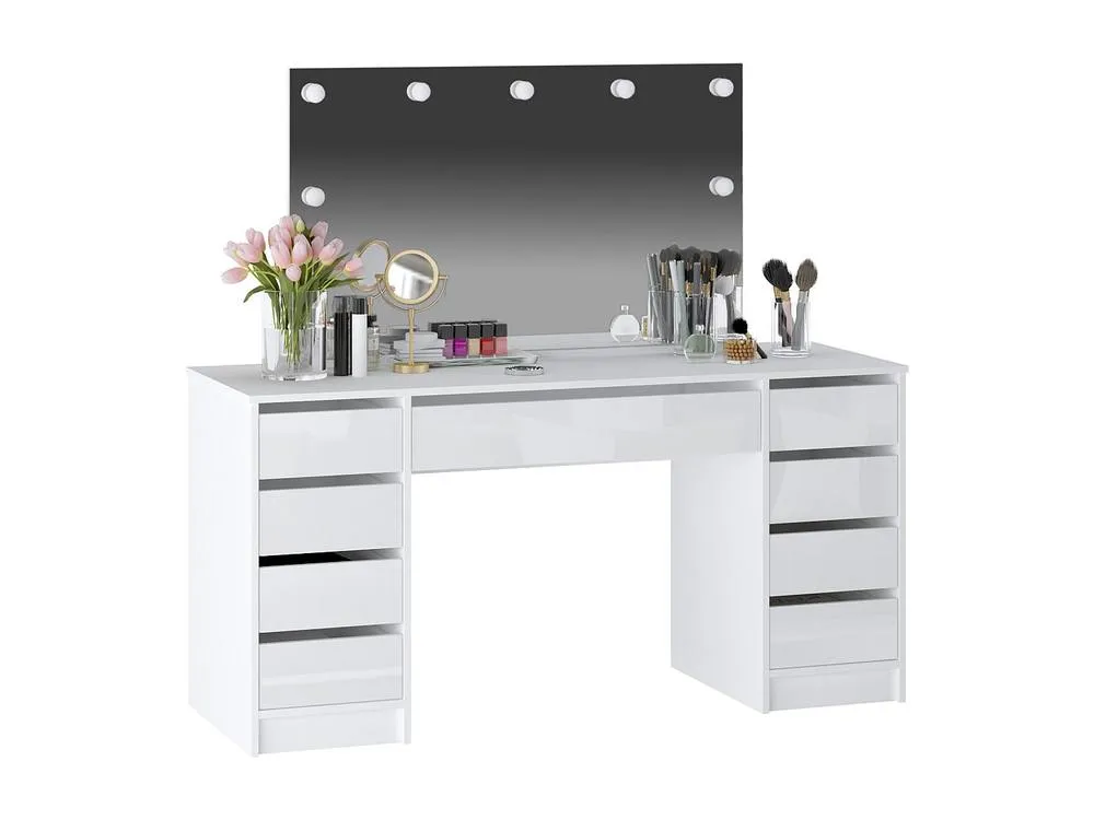 Vente-unique Double Dressing Table With LED Mirror - 9 Drawers - Gloss White 2