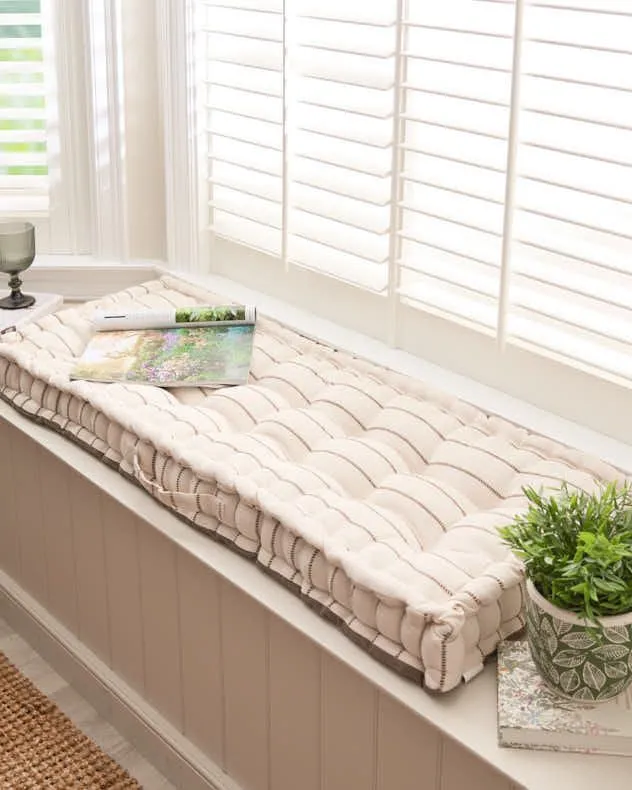 Dibor Mocha Cotton French Stripe Indoor Outdoor Garden Bench Cushion L105cm x W42cm in Brown 3