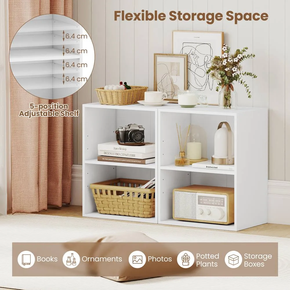Costway 2-Cube Bookcase Modern Open Bookshelf w/ 5-Position Adjustable Shelf in White 6