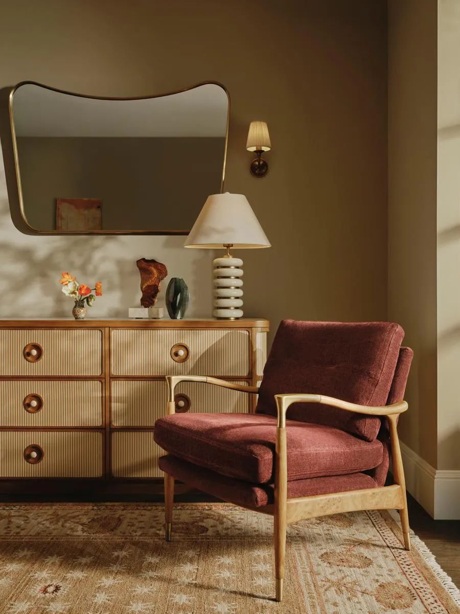 Theodore Burl Armchair, Linen Chenille, Bordeaux