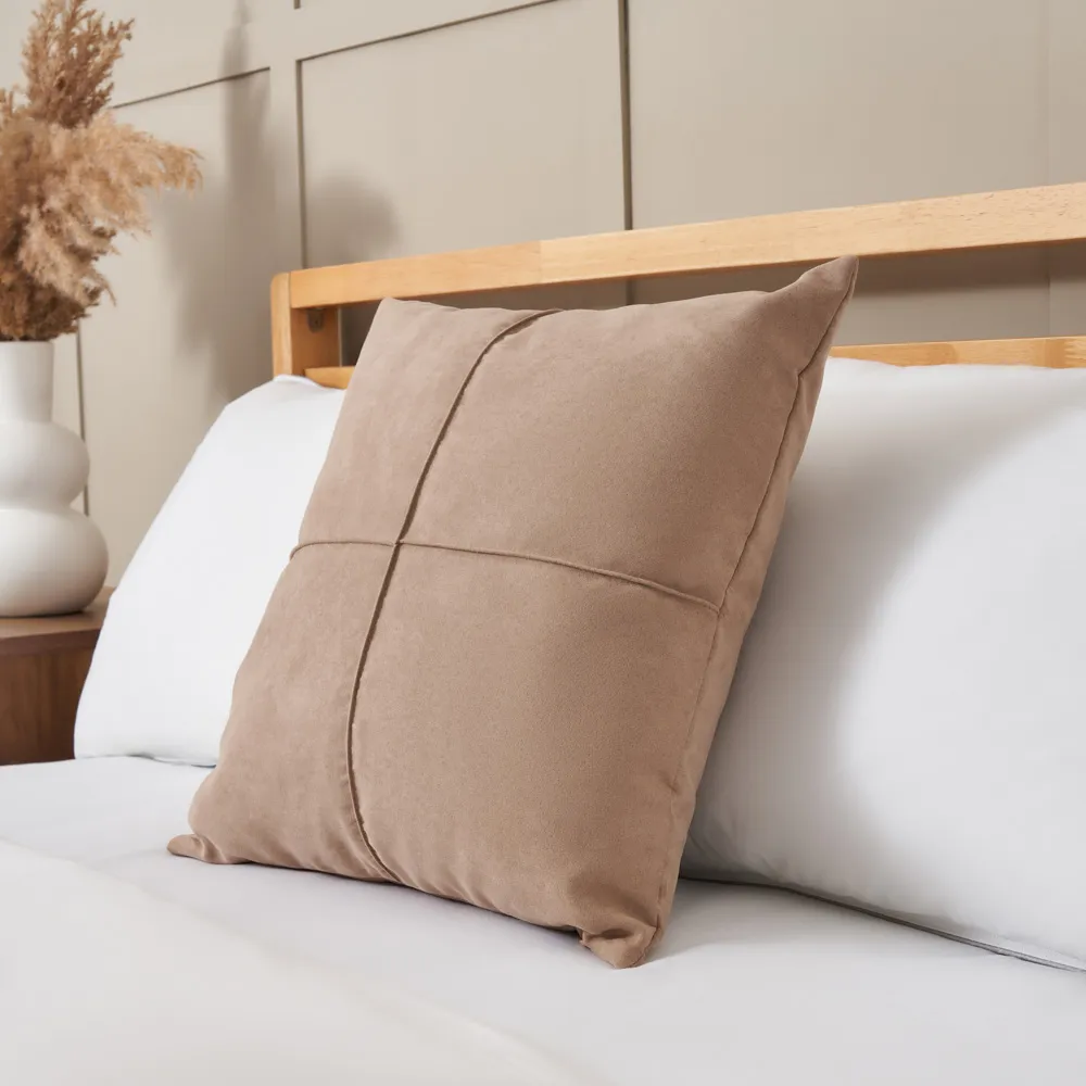 Faux Suede Cross Cushion, Pebble