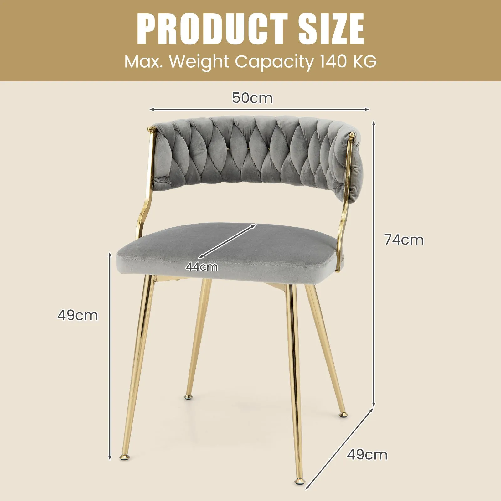 Costway Set of 2 Dining Chairs Upholstered Armless Velvet Accent Chair With Woven Back in Grey 2