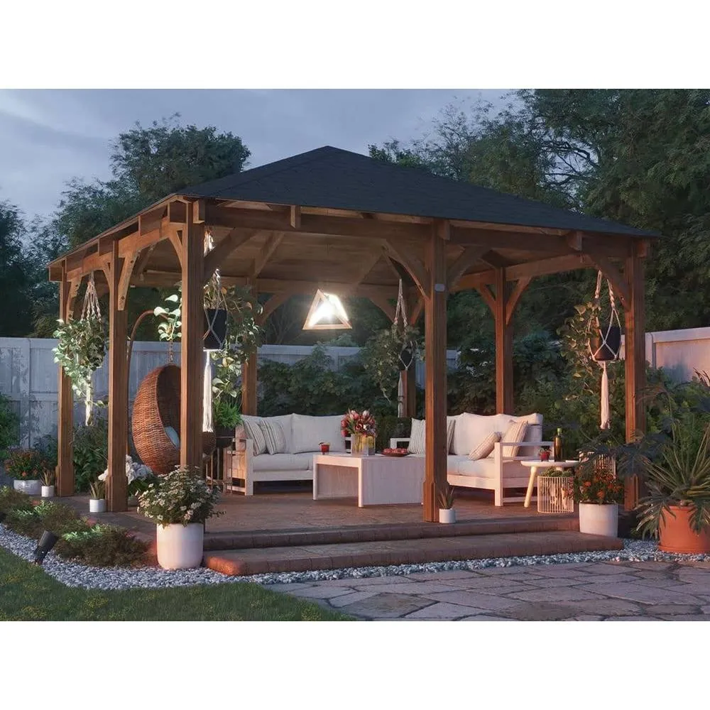 Dunster House Wooden Gazebo 4x4m Heavy Duty Patio Shelter Roof Shingles Leviathan in Brown 3