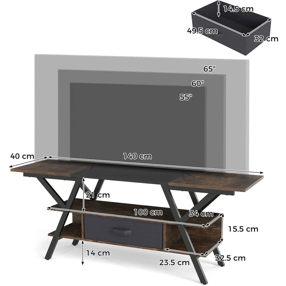 Costway TV Stand for 65" TVs 3-Tier Entertainment LED-Coffee in Brown 6