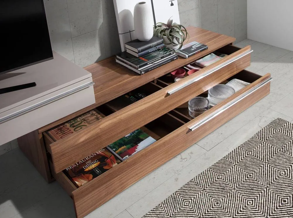 Angel Cerda Walnut-Veneer TV Unit with Chrome Legs Beige MDF in Brown 6