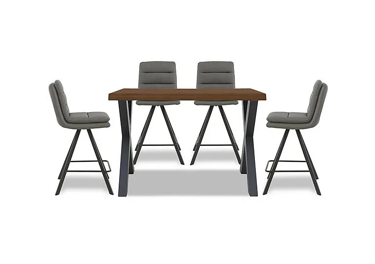 Hades 140cm Straight Edge Table with X Shaped Legs and 4 Njord Grey Faux Leather Swivel Bar Stools - Old Bassano