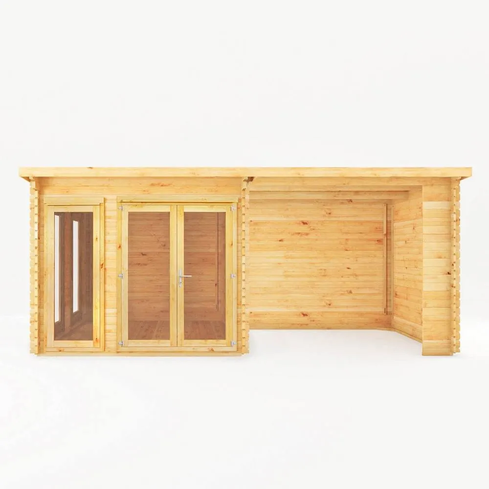 Mercia Studio Pent 28 mm Log Cabin w/ Patio Area, L333.5 x W590.6 x H249.4 cm in Brown