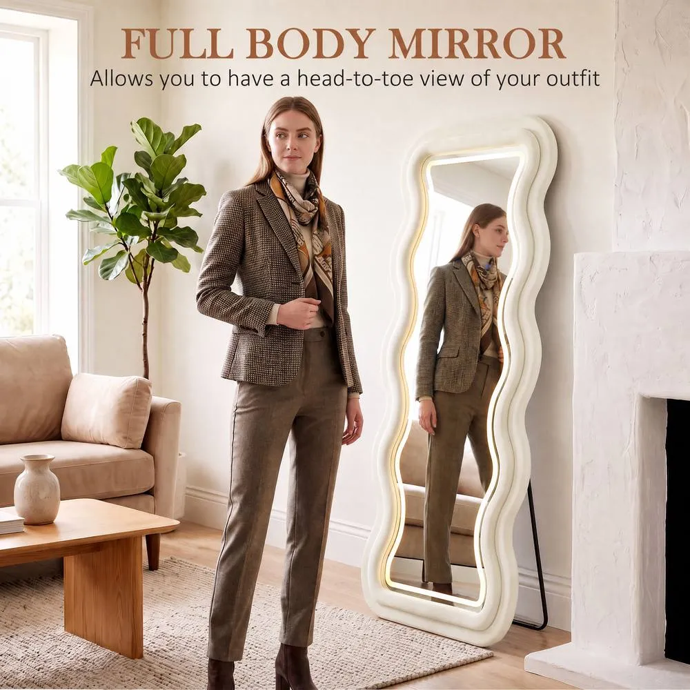 HOMCOM Full Length Mirror, 160 x 60 cm Velvet Wall Standing Mirror, Cream 5
